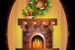 Fireplace Art with Wreath and Stockings